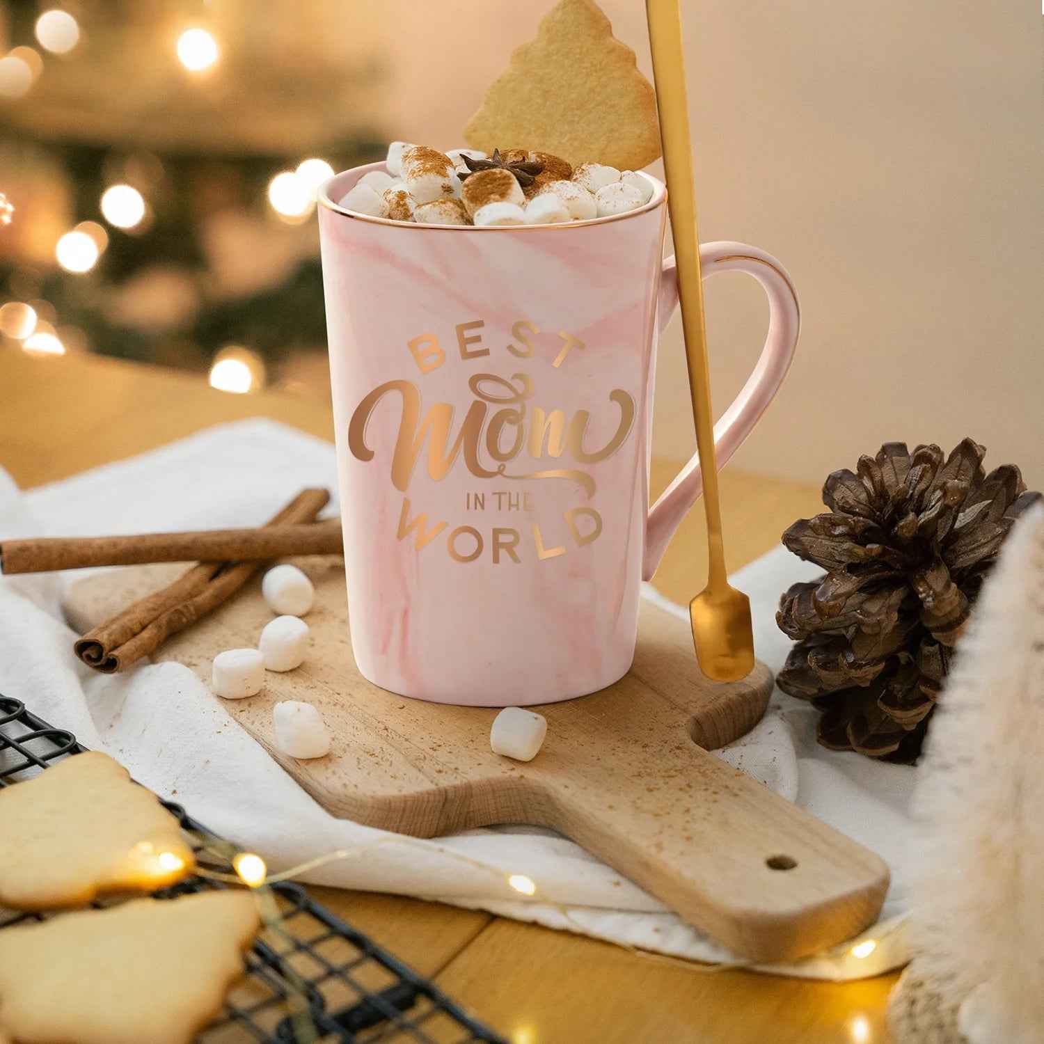 Gifts for Mom - Best Mom in the World Coffee Mugs, Mom Gifts, Mothers Day Gifts for Mom, Christmas Gifts, 14 Fl Oz Pink Coffee Mugs Ceramic Mug Tea Cup