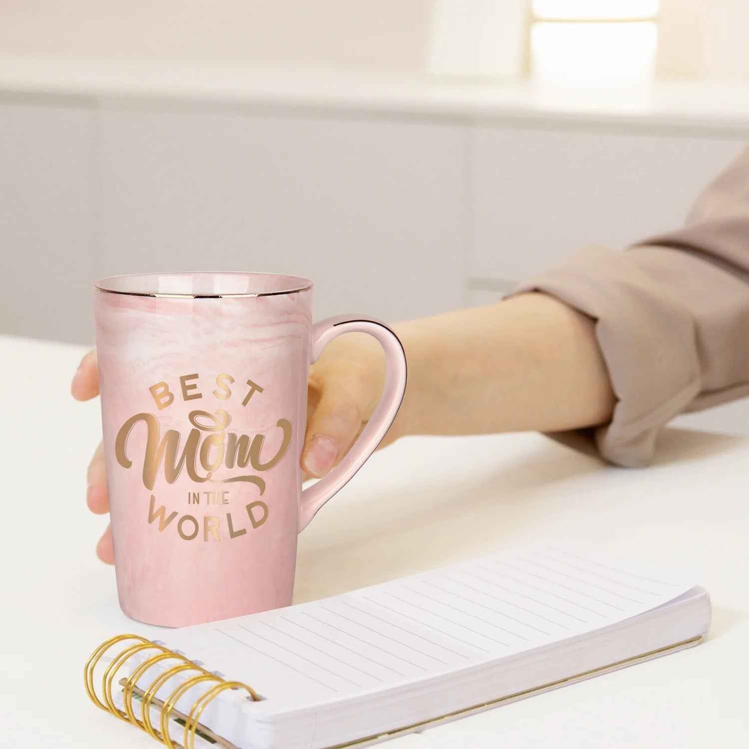 Gifts for Mom - Best Mom in the World Coffee Mugs, Mom Gifts, Mothers Day Gifts for Mom, Christmas Gifts, 14 Fl Oz Pink Coffee Mugs Ceramic Mug Tea Cup