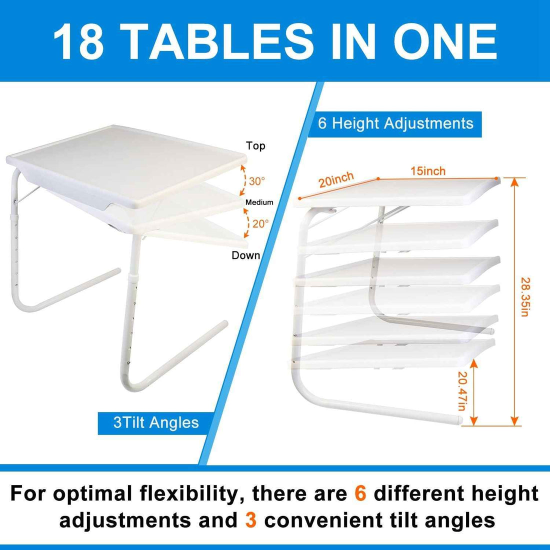 6 Heights 3 Angles Laptop Desk Adjustable Dinner Coffee