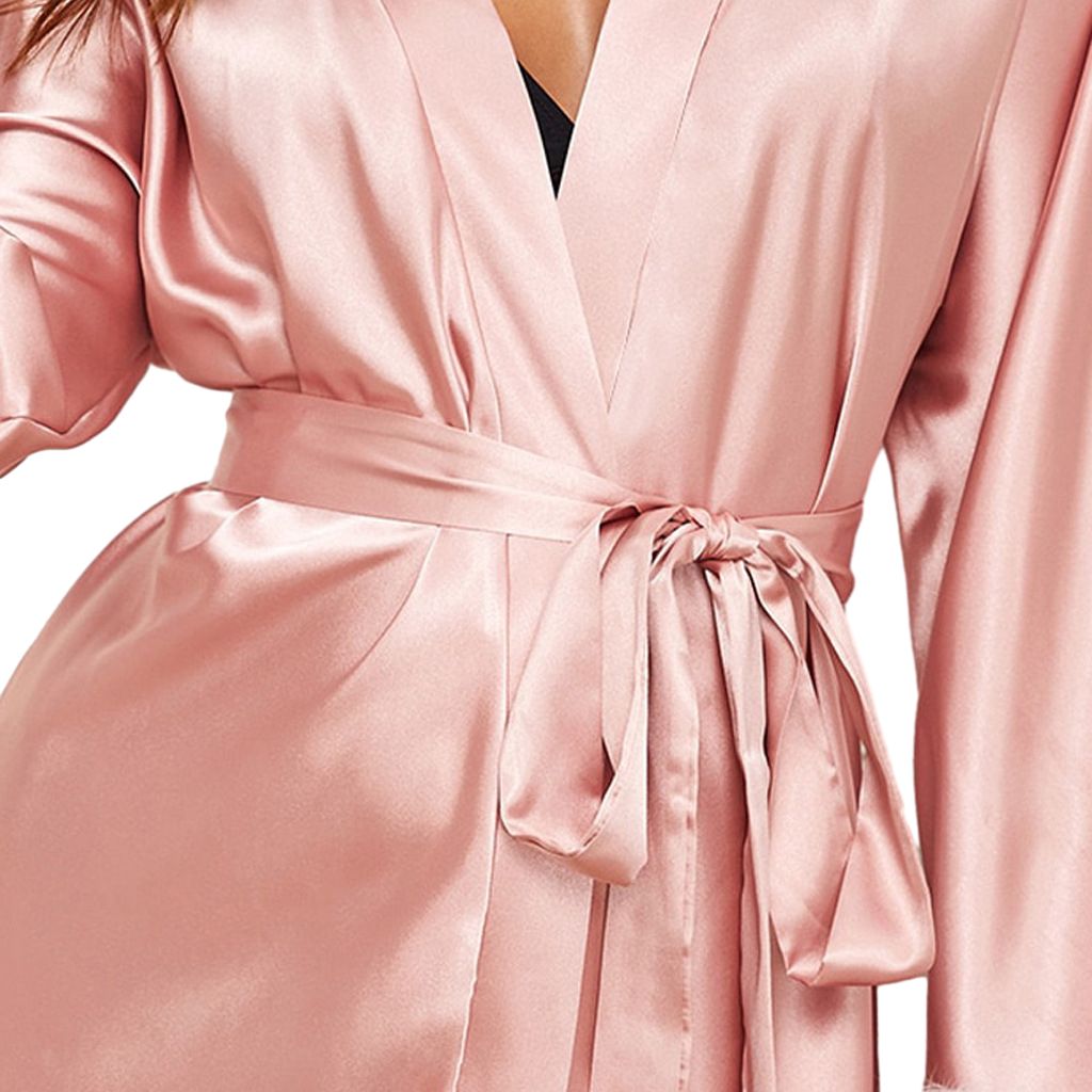 Womens Silky Kimono Robes with Fluff Bridesmaid Bride Satin