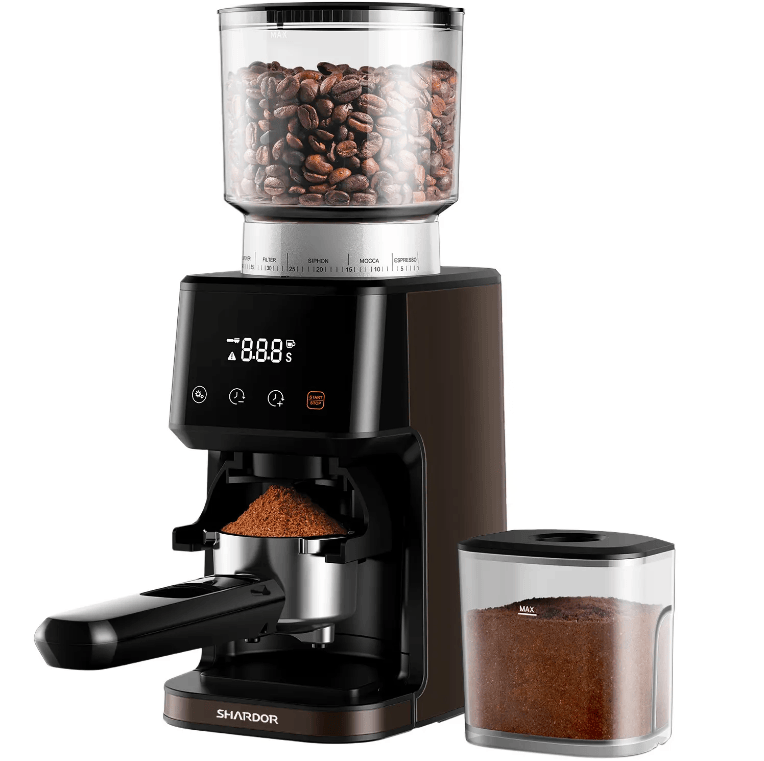 PSCG018 Professional tapered burr coffee grinder 51 gear adjustment powder mesh IMD Touch control Taper unburr electric coffee grinding bean bin 350g powder bin 150g LED