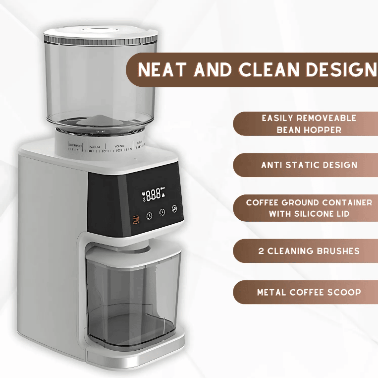 PSCG018 Professional tapered burr coffee grinder 51 gear adjustment powder mesh IMD Touch control Taper unburr electric coffee grinding bean bin 350g powder bin 150g LED