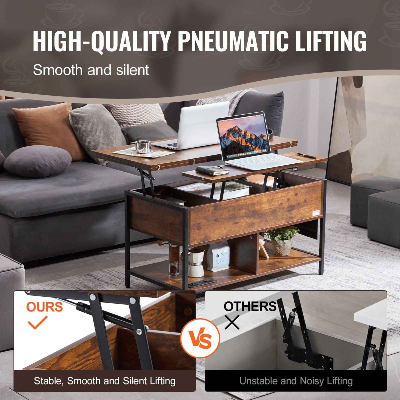 Table 39. Rectangle Coffee Table with Light & USB Brown