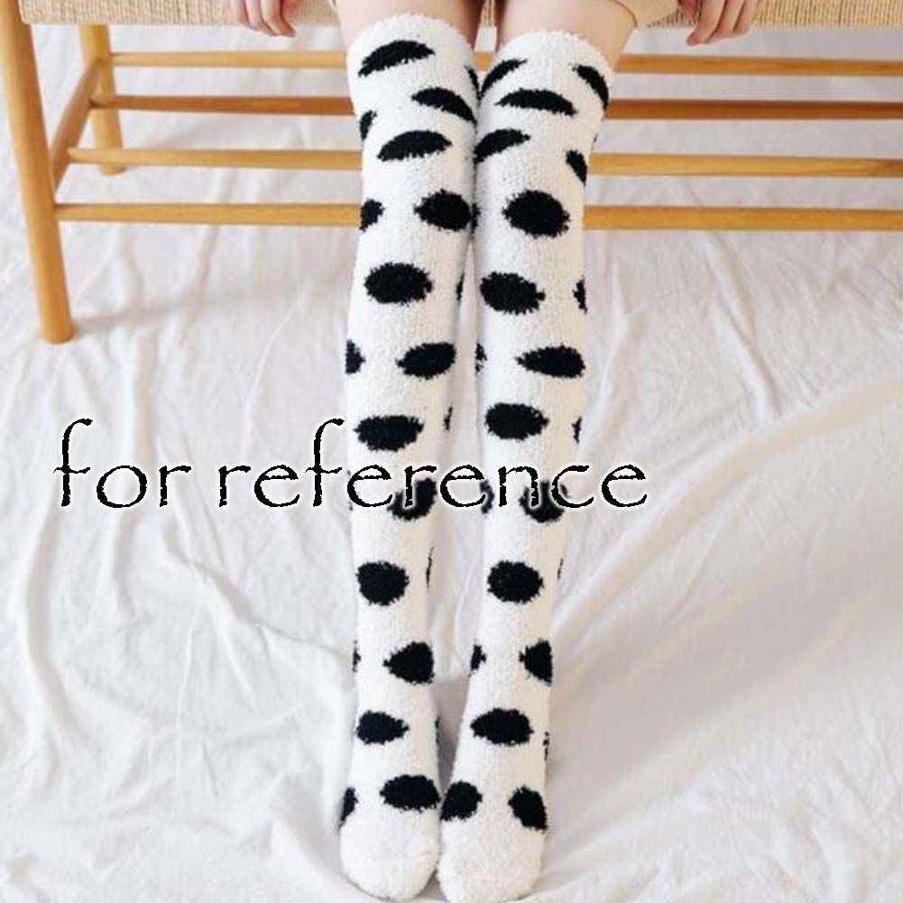 Black Polka Dot Stockings Coral Warm Thigh High Socks