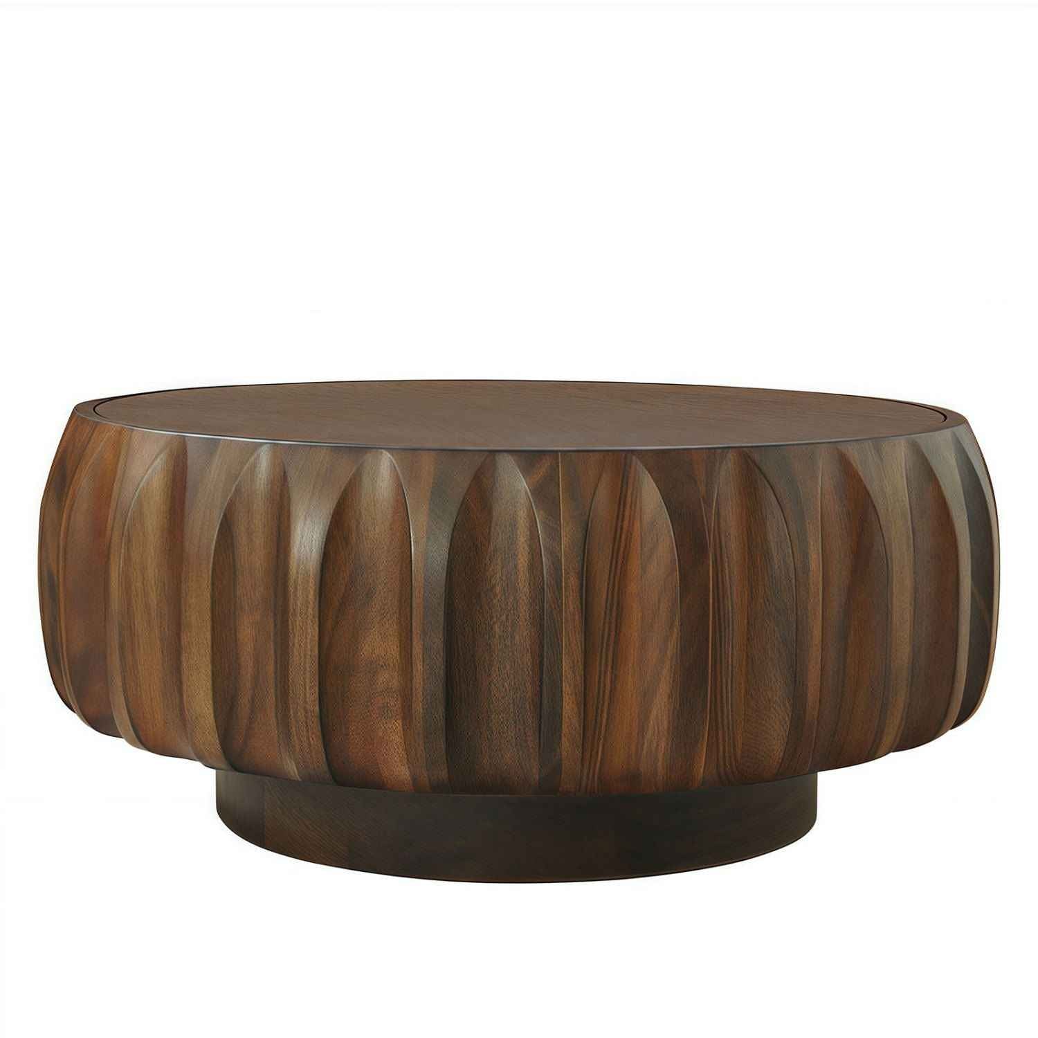 Round Solid Wood Carved Coffee Table with Elegant Sculptural