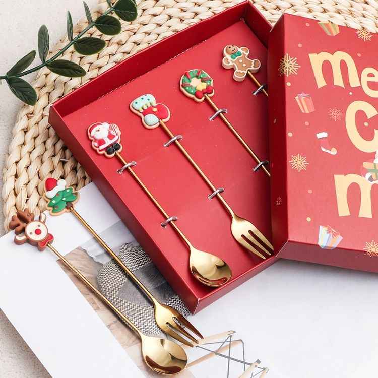 Pack Christmas Spoon Cartoon Fruit Fork Dessert Coffee Scoop