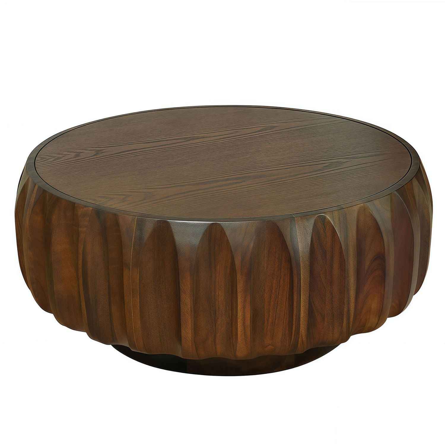 Round Solid Wood Carved Coffee Table with Elegant Sculptural