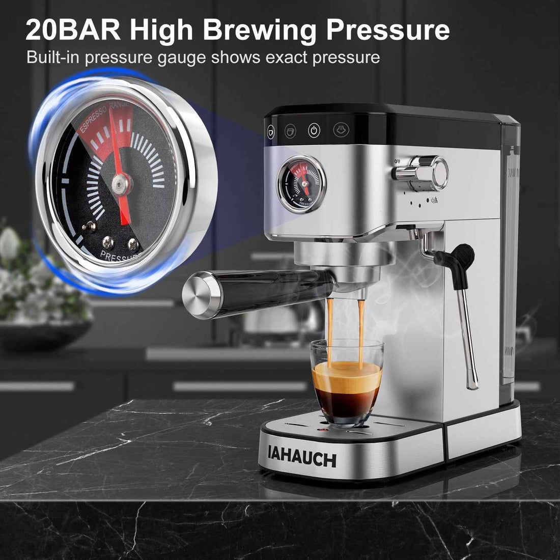 Espresso Machine 20 Bar, Professional Espresso Maker with Milk Frother Steam Wand, Compact Espresso Coffee Machine with 34oz Removable Water Tank for Cappuccino, Latte, Gift for Dad or Mom