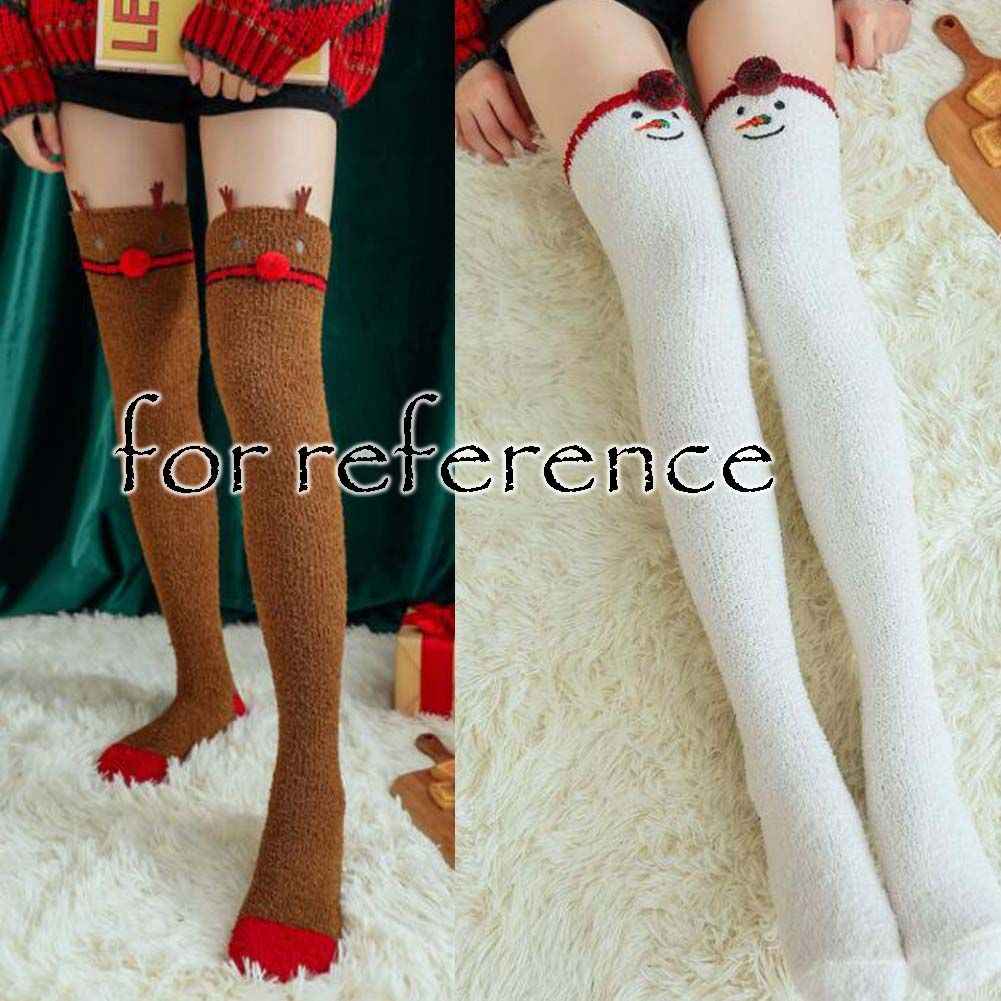 Cute Christmas Coral Velvet Knee High Stockings Snowman