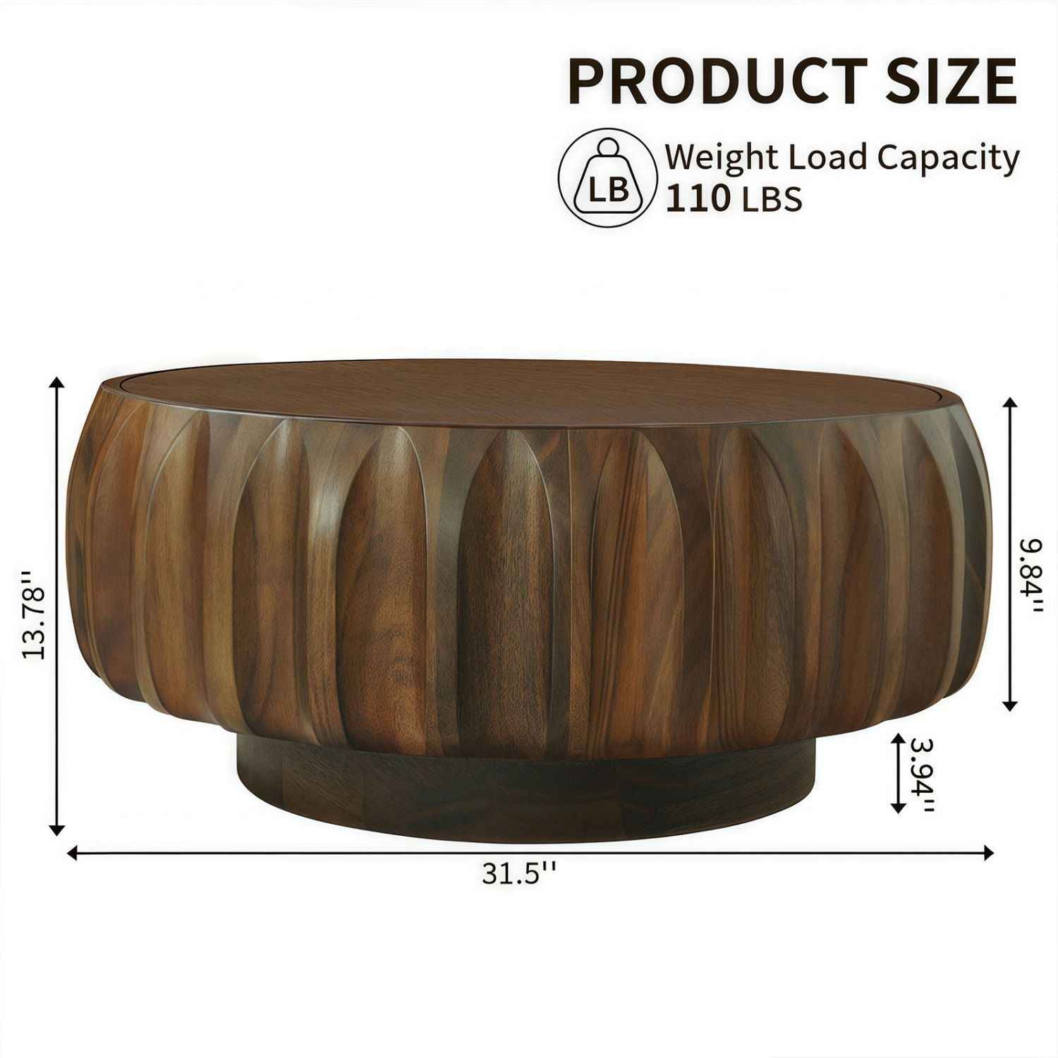 Round Solid Wood Carved Coffee Table with Elegant Sculptural