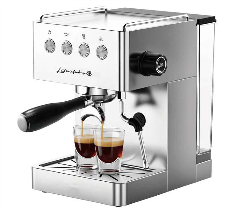 PSG3005H Semi-Automatic Coffee Machine 1500W Coffee Machine 15Bar Espresso Coffee ULKA High-Pressure Pump Extracts 1/2 Cup of Espresso Coffee Machine 1.7L Water Tank Steam Milk Foamer/Steam Stick El