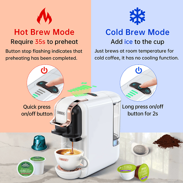PSH2B-BK (ST514K) 5-in-1 automatic espresso machine with water level line, capsule coffee machine 19Bar hot and cold extract French Mocha Italian 600L water tank espresso, Touch Sense 1450W Kcup cap