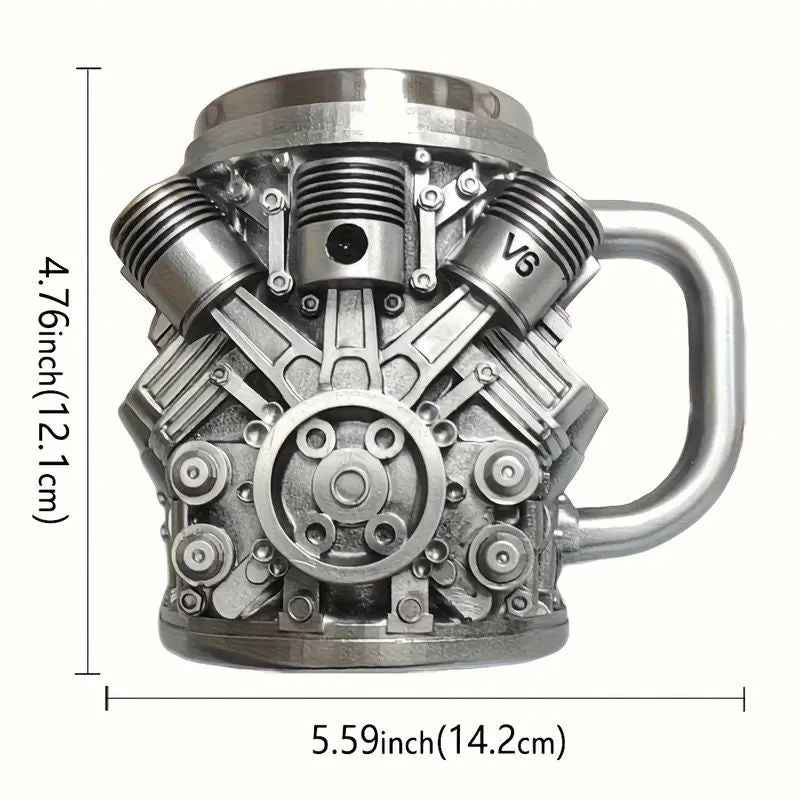 Vintage Automotive V6/V8 Engine Design Mug - Heavy-Duty Insulated Beer & Coffee Cup for Car Enthusiasts