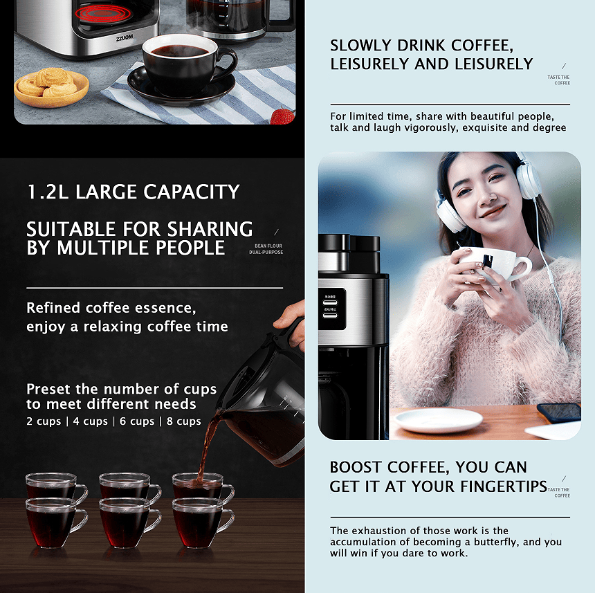 PSC08B Italian drip coffee machine 1200W drip coffee Cups10pc automatic shutdown, keeps warm for 4h American-style espresso, smart home coffee, commercial coffee, espresso,