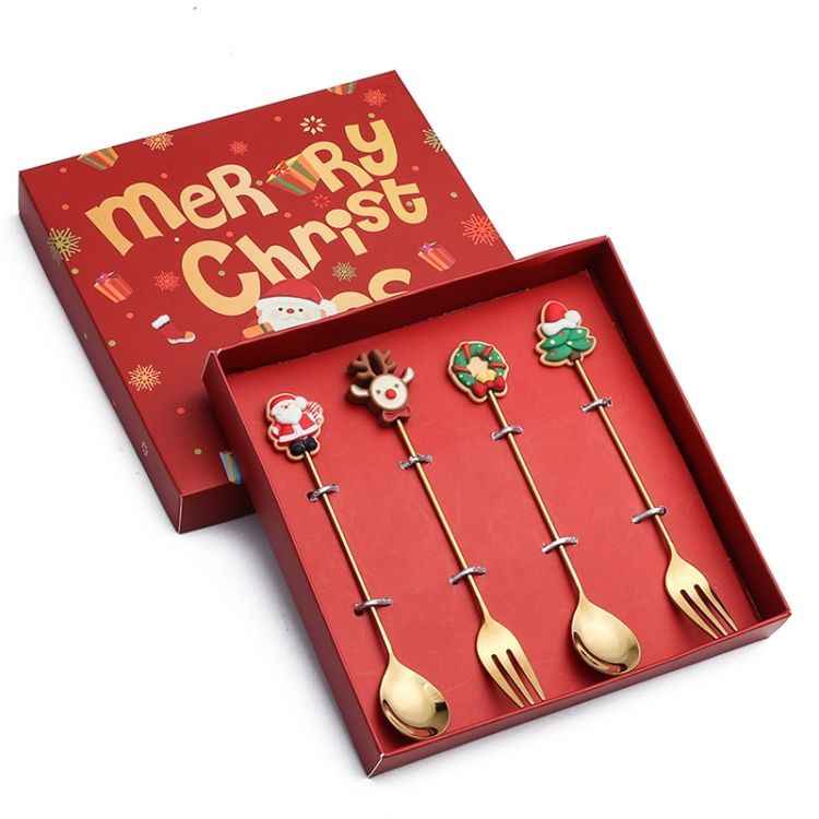 Pack Christmas Spoon Cartoon Fruit Fork Dessert Coffee Scoop