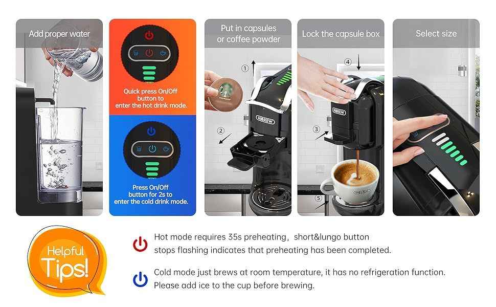 PSH2B-BK (ST514K) 5-in-1 automatic espresso machine with water level line, capsule coffee machine 19Bar hot and cold extract French Mocha Italian 600L water tank espresso, Touch Sense 1450W Kcup cap