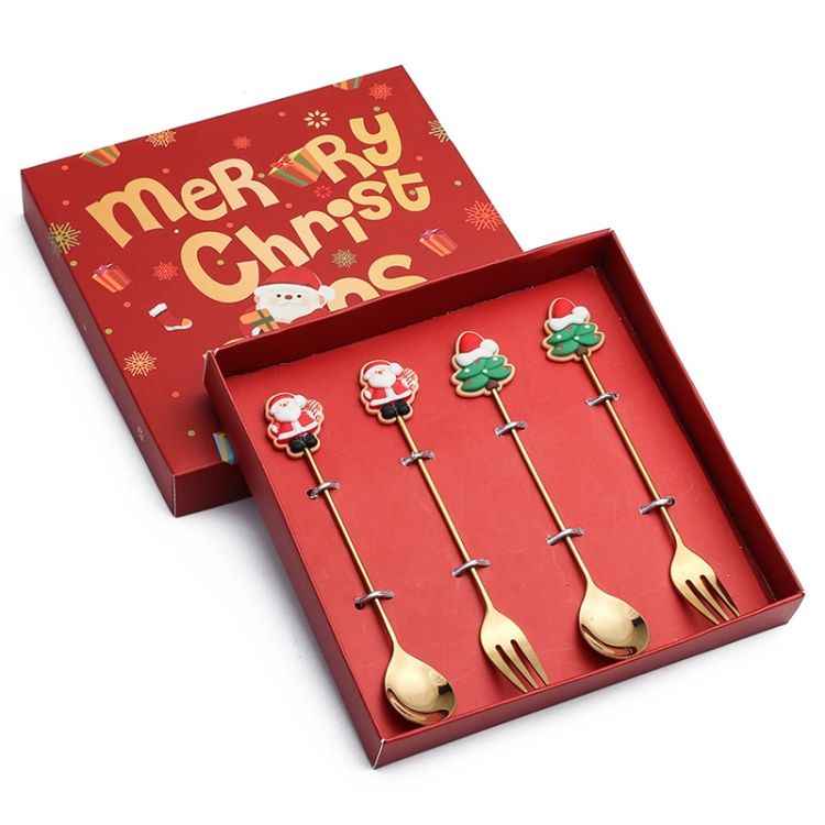 Pack Christmas Spoon Cartoon Fruit Fork Dessert Coffee Scoop