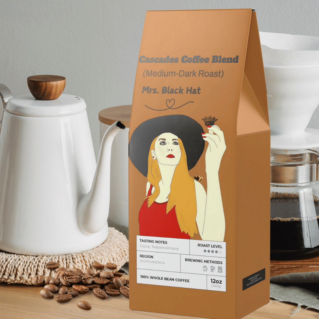 Mrs. Black Hat Cascades Coffee Blend, Medium Roast Coffee - Dark Roast Coffee, Coffee Beans, Coffee Bean