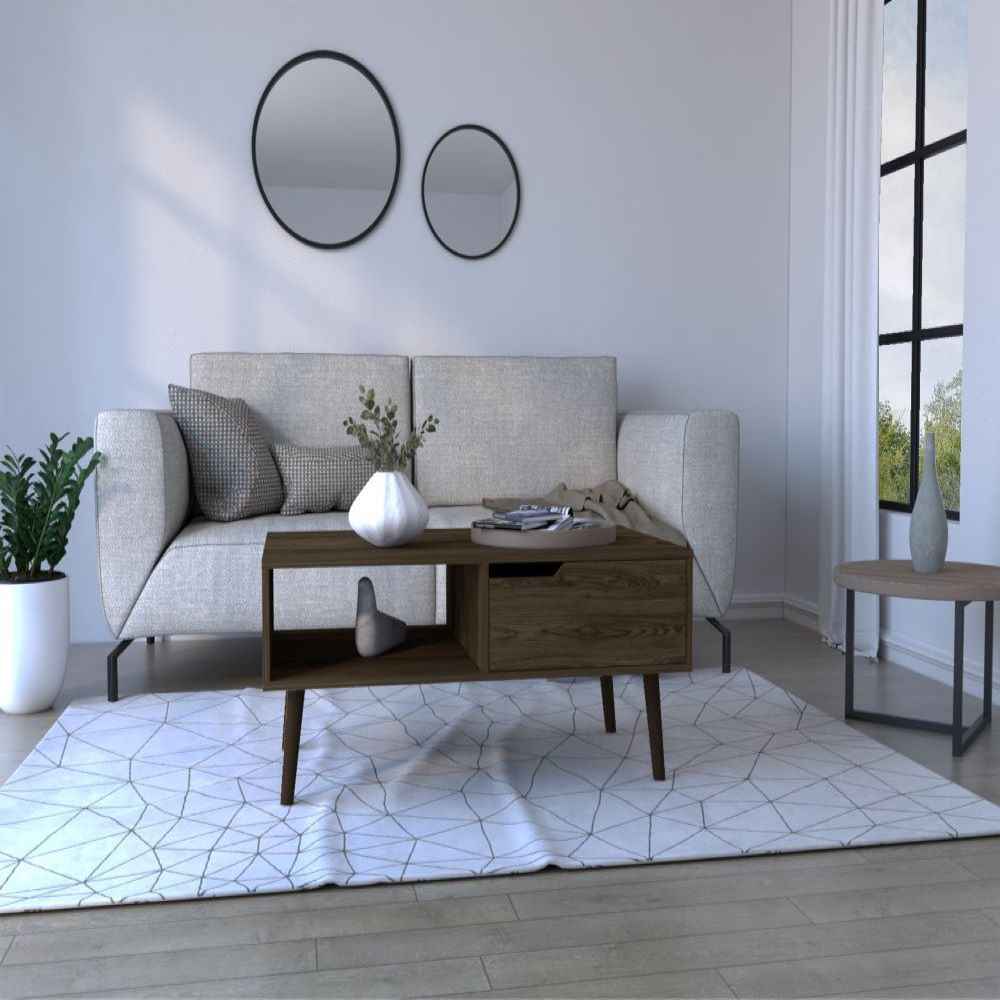 Coffee Table Bull One Drawerand Open Shelf with Four Legs