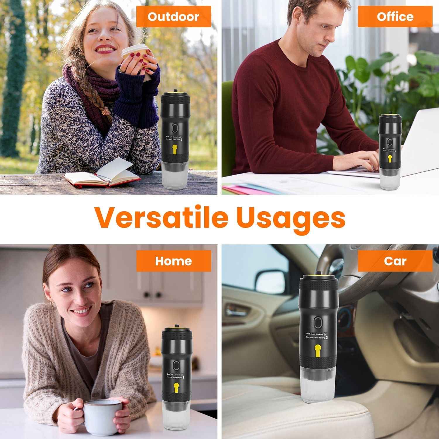 1Pc Portable Electric Espresso Machine Cordless Coffee Maker Self-Heating Car Espresso Maker with Anti-Dry Burn Fit for Ground Coffee/NS/DG Capsules for Car Camping Hiking RV Home Office