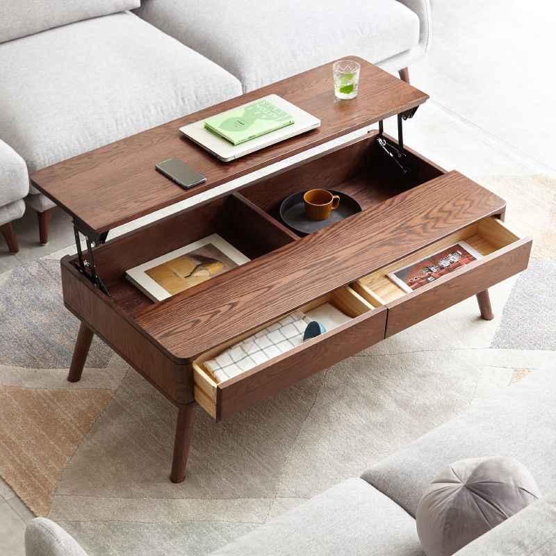 Elevating Center Table Solid Oak Wood Top Plate Desk Coffee