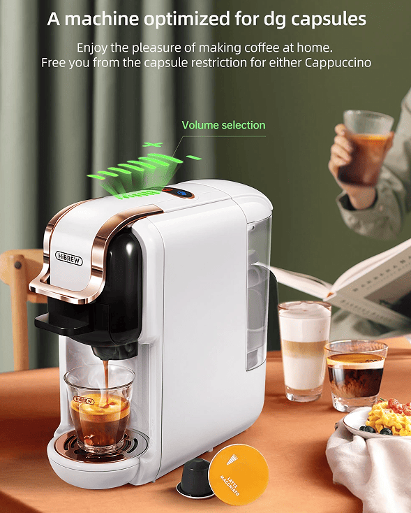 PSH2B-BK (ST514K) 5-in-1 automatic espresso machine with water level line, capsule coffee machine 19Bar hot and cold extract French Mocha Italian 600L water tank espresso, Touch Sense 1450W Kcup cap