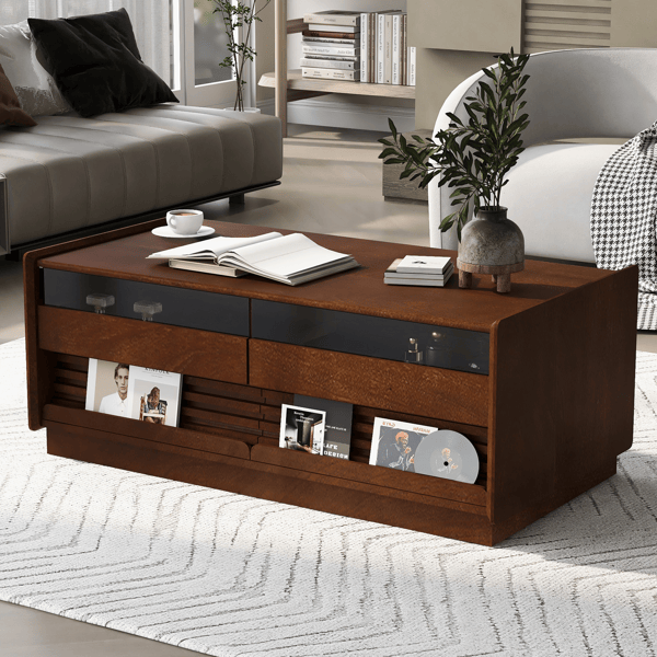 Modern Rectangle Coffee Table with 4 Drawers and 2 Display