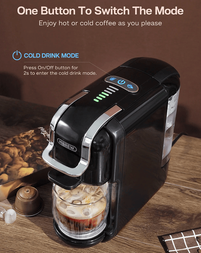 PSH2B-BK (ST514K) 5-in-1 automatic espresso machine with water level line, capsule coffee machine 19Bar hot and cold extract French Mocha Italian 600L water tank espresso, Touch Sense 1450W Kcup cap