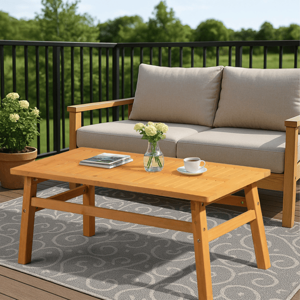 Solid Cedar Wood Accent Table with Slatted Tabletop