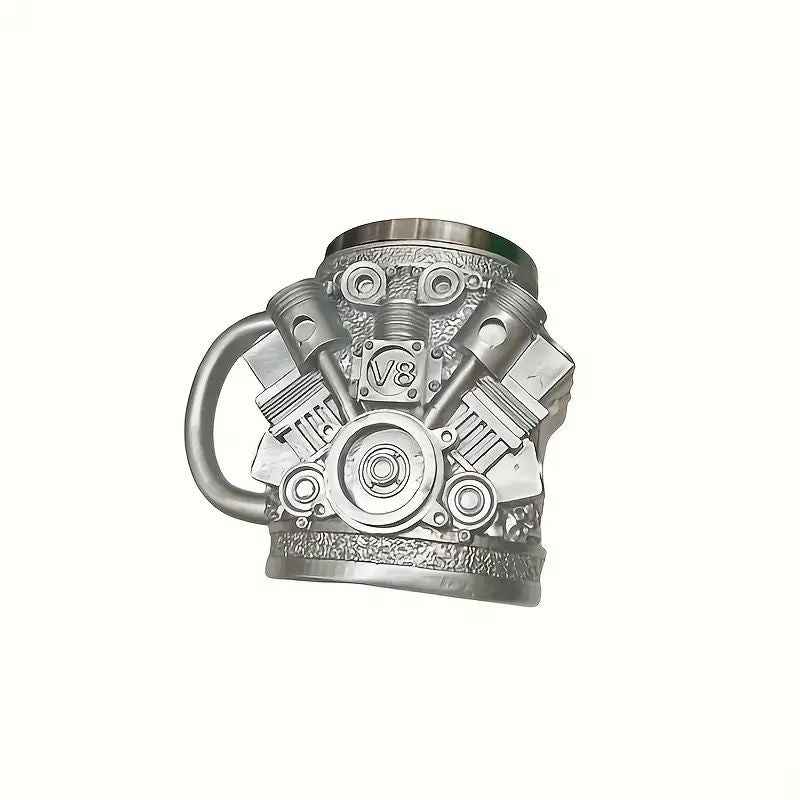 Vintage Automotive V6/V8 Engine Design Mug - Heavy-Duty Insulated Beer & Coffee Cup for Car Enthusiasts