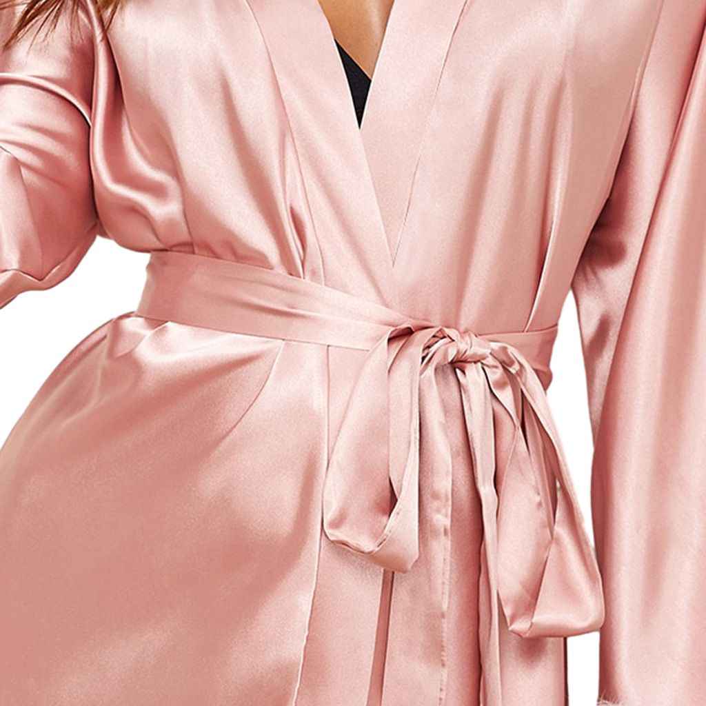 Womens Silky Kimono Robes with Fluff Bridesmaid Bride Satin 
