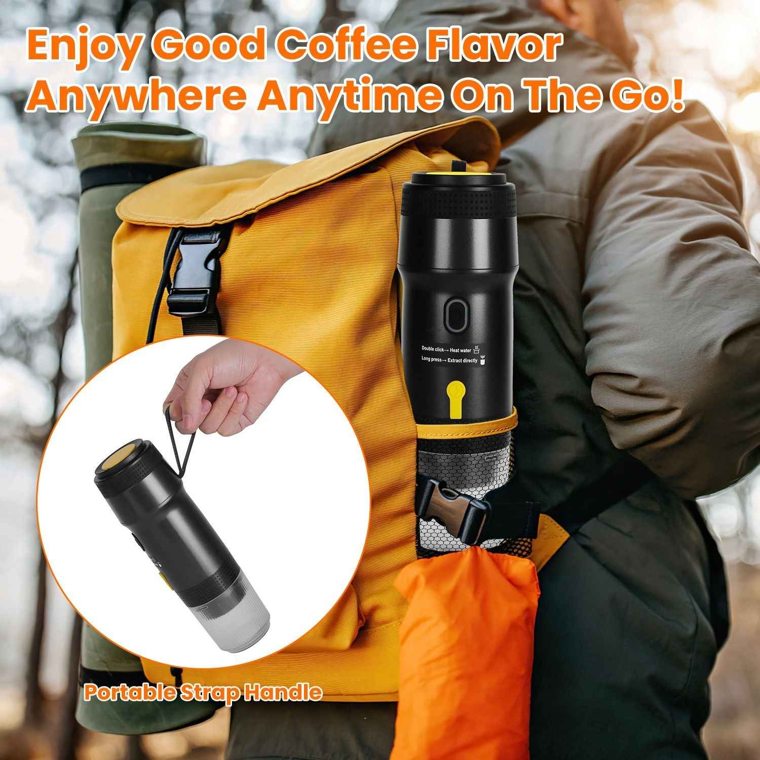 1Pc Portable Electric Espresso Machine Cordless Coffee Maker Self-Heating Car Espresso Maker with Anti-Dry Burn Fit for Ground Coffee/NS/DG Capsules for Car Camping Hiking RV Home Office