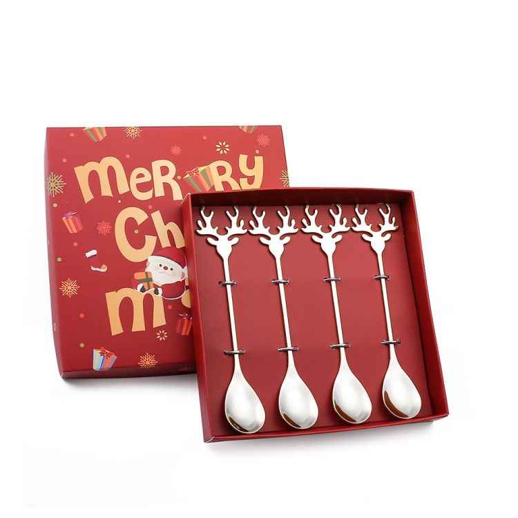 4pcs Pack Christmas Deer Stirring Spoon Coffee Dessert Scoop