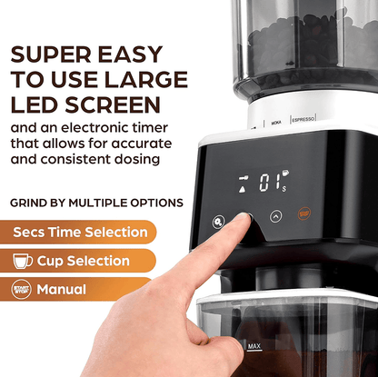 PSCG018 Professional tapered burr coffee grinder 51 gear adjustment powder mesh IMD Touch control Taper unburr electric coffee grinding bean bin 350g powder bin 150g LED