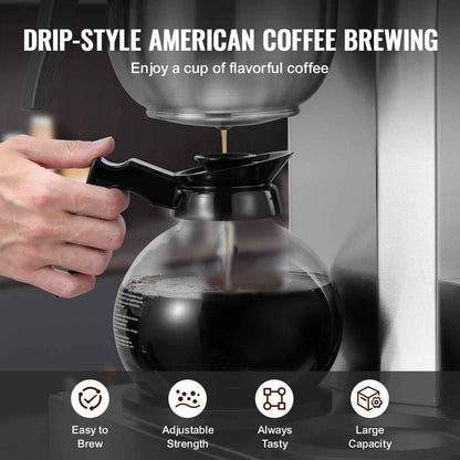 12 Cups Commercial Drip Coffee Maker with 3 Glass Carafes and 3 Warmers Office