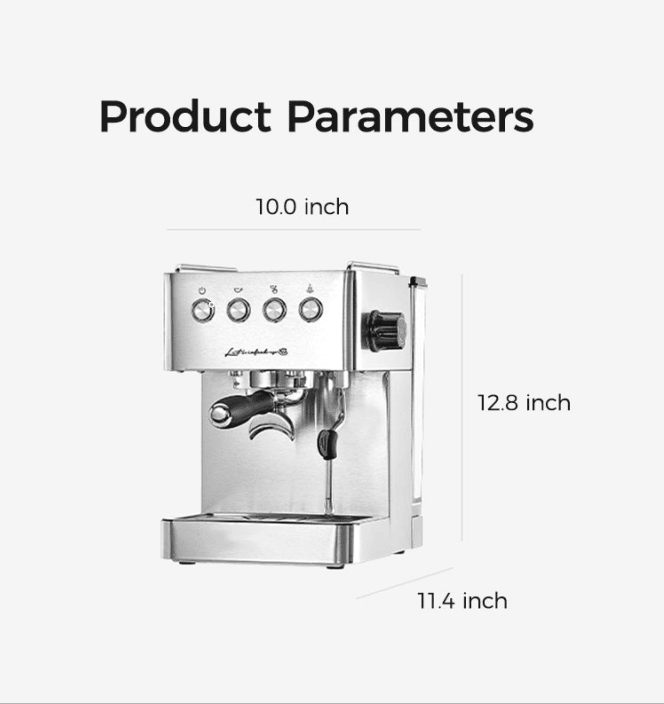 PSG3005H Semi-Automatic Coffee Machine 1500W Coffee Machine 15Bar Espresso Coffee ULKA High-Pressure Pump Extracts 1/2 Cup of Espresso Coffee Machine 1.7L Water Tank Steam Milk Foamer/Steam Stick El