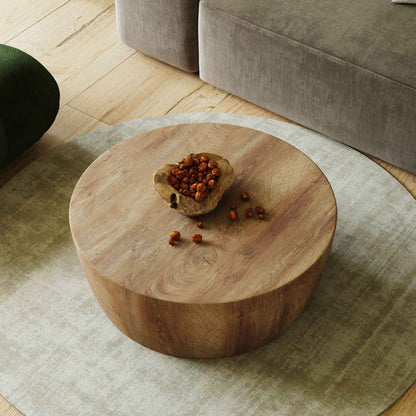 29.53&quot; high-quality MDF natural color round table, modern industrial natural fully assembled drum coffee table, suitable for home&amp;kitchen