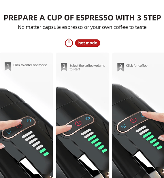 PSH2B-BK (ST514K) 5-in-1 automatic espresso machine with water level line, capsule coffee machine 19Bar hot and cold extract French Mocha Italian 600L water tank espresso, Touch Sense 1450W Kcup cap