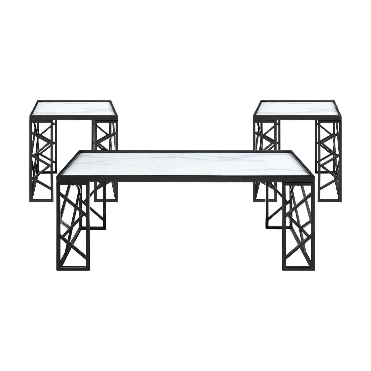 Table Set Temper Glass Top Coffee and End Black Metal Frame
