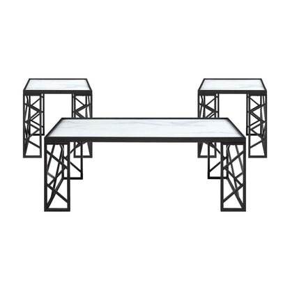 Table Set Temper Glass Top Coffee and End Black Metal Frame