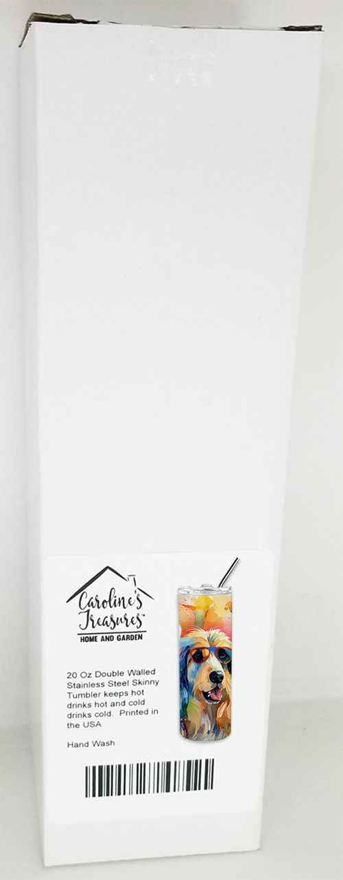 Afghan Hound Hippie Dawg Stainless Steel Skinny Tumbler Vacuum Double Walled Reusable Insulated Tumbler Travel Cup for Coffee Cocktails Gift with Lid, 20 oz