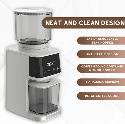 PSCG018 Professional tapered burr coffee grinder 51 gear adjustment powder mesh IMD Touch control Taper unburr electric coffee grinding bean bin 350g powder bin 150g LED