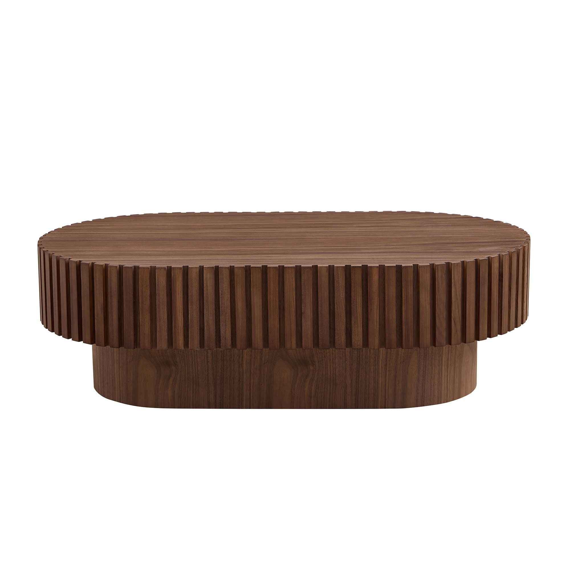 43.70 Inch Modern Handcraft Drum Coffee Table Oval Coffee Table for Living Room,Small Wooden Coffee Table with Sturdy Pedestal for Office
