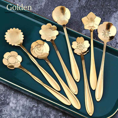8Pcs Stainless Steel Flower Spoon Coffee Tea Spoon