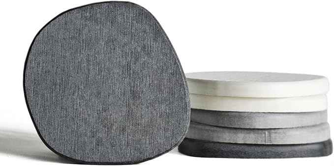 Instant Dry Stone Absorbent Diatomite Coaster Set of 6 for Drinks Wine Coffee, Modern Unique Cup Diatomaceous Earth Coasters for Coffee Table Office Desk, Grey and White