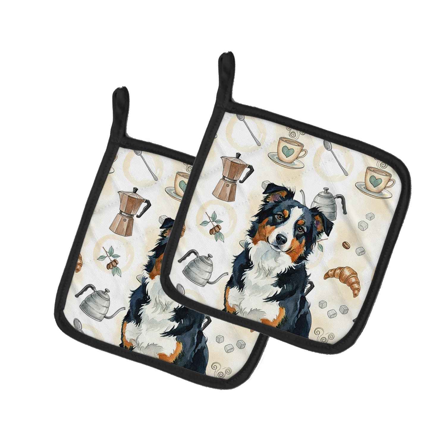 Black American Shepherd Coffee Bar Pair of Pot Holders Pair