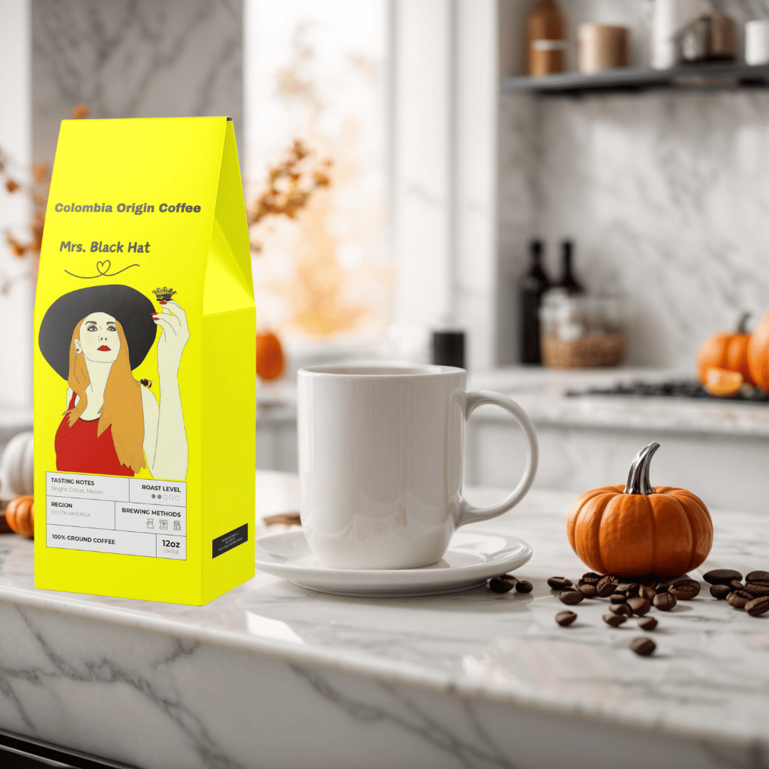 Mrs. Black Hat Colombia Single Origin Coffee, Light - Medium Roast, Medium Roast Coffee, Dark Roast Coffee, Coffee Bean, Whole Coffee Beans