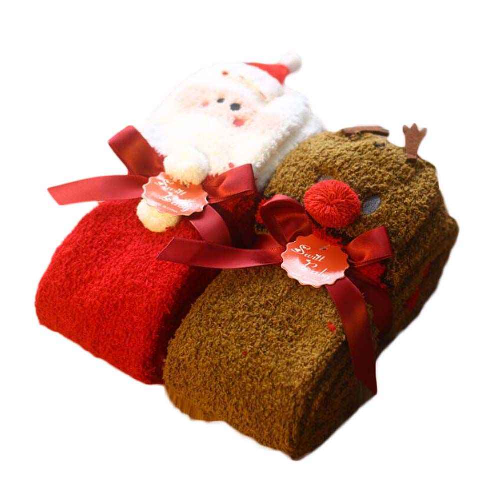 Cute Christmas Coral Velvet Knee High Stockings Elk Santa 