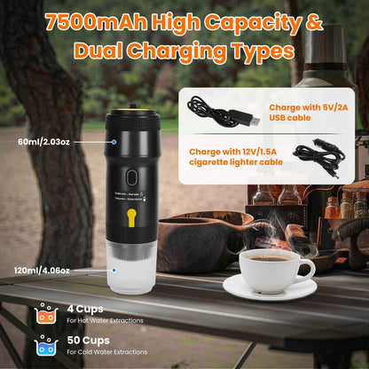 1Pc Portable Electric Espresso Machine Cordless Coffee Maker Self-Heating Car Espresso Maker with Anti-Dry Burn Fit for Ground Coffee/NS/DG Capsules for Car Camping Hiking RV Home Office