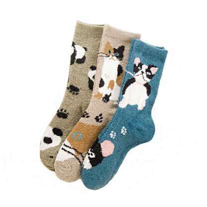 Cute Animal Pattern Cozy Warm Plush Slipper Socks 